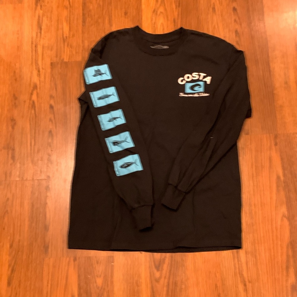 Costa Men’s Medium Long Sleeve 100% Cotton Tee Shirt, Black with graphics